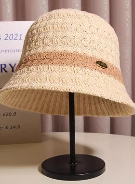 韩系复古镂空针织渔夫帽女春夏透气文艺百搭显脸小盆帽遮阳帽子