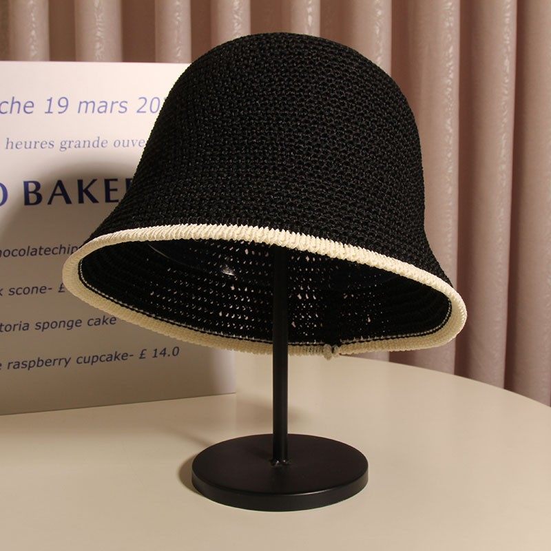 盆帽日系可折叠简约网红水桶草帽编织遮阳韩版小檐透气防晒渔夫帽