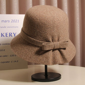 赫本风羊毛渔夫帽女秋冬韩版 时尚 百搭优雅蝴蝶结盆帽气质名媛礼帽