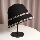 小香风羊毛盆帽羊毛混纺帽子女士秋冬季 保暖时尚 百搭显脸小潮流帽