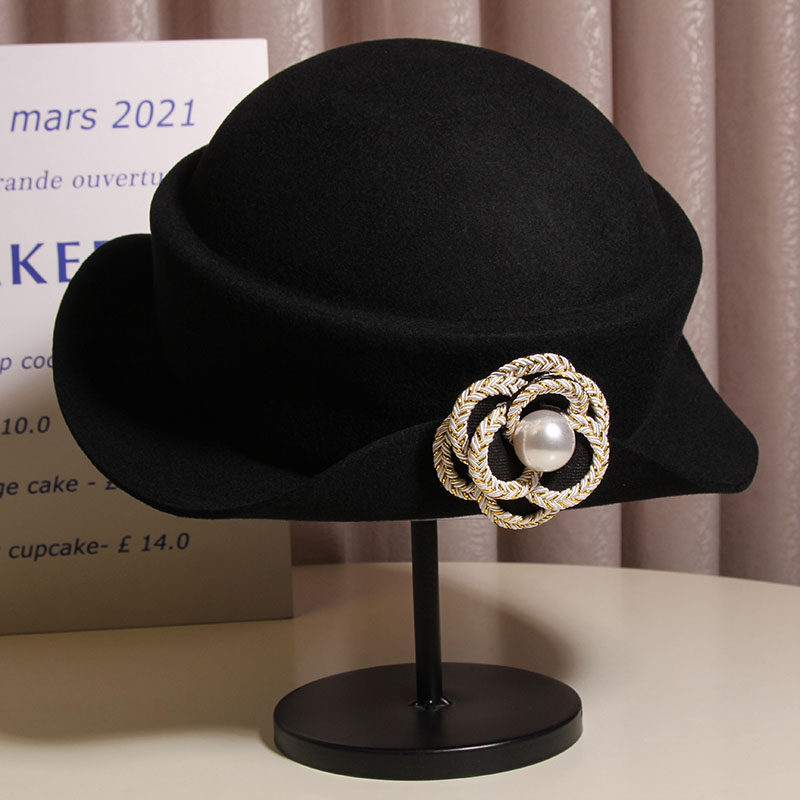 赫本风山茶花羊毛呢渔夫帽女秋冬高级感卷边盆帽显脸小千金小礼帽,服饰配件/皮带/帽子/围巾,帽子,淘宝优惠券,粉丝福利购,淘宝优惠卷