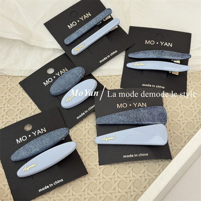 新款气质百搭字母标对夹牛仔蓝色系发夹女侧边刘海鸭嘴夹子碎发卡