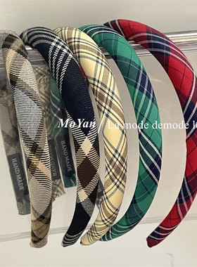 学院风春秋复古格纹细发箍女款布艺压发洗脸头箍网红2025新款发捆