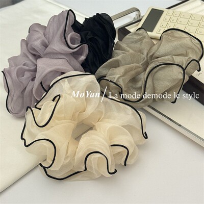 韩版高级感泡泡大肠发圈森系仙美质感头花气质撞色扎马尾娟纱头绳