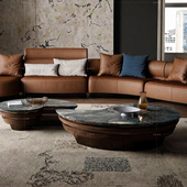 轻奢异形海螺茶几组合别墅高端设计客厅家用胡桃木天然大理石茶台