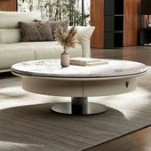 意式 带抽屉可旋转茶台 大理石茶几轻奢高级感客厅家用圆桌创意时尚