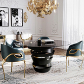 轻奢不锈钢圆桌家用小户型钢化玻璃现代创意设计艺术餐桌高端餐台