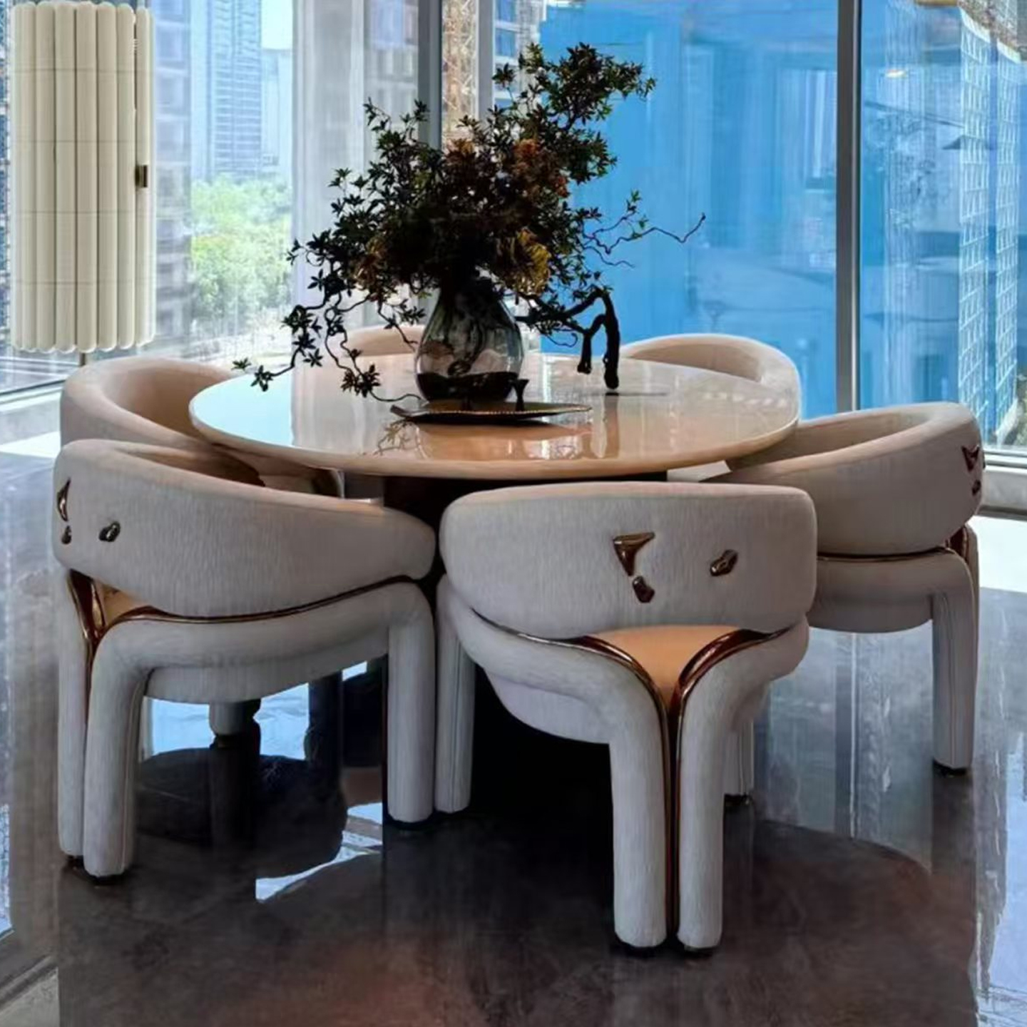 ZYCY意式轻奢布艺餐椅金属扶手椅