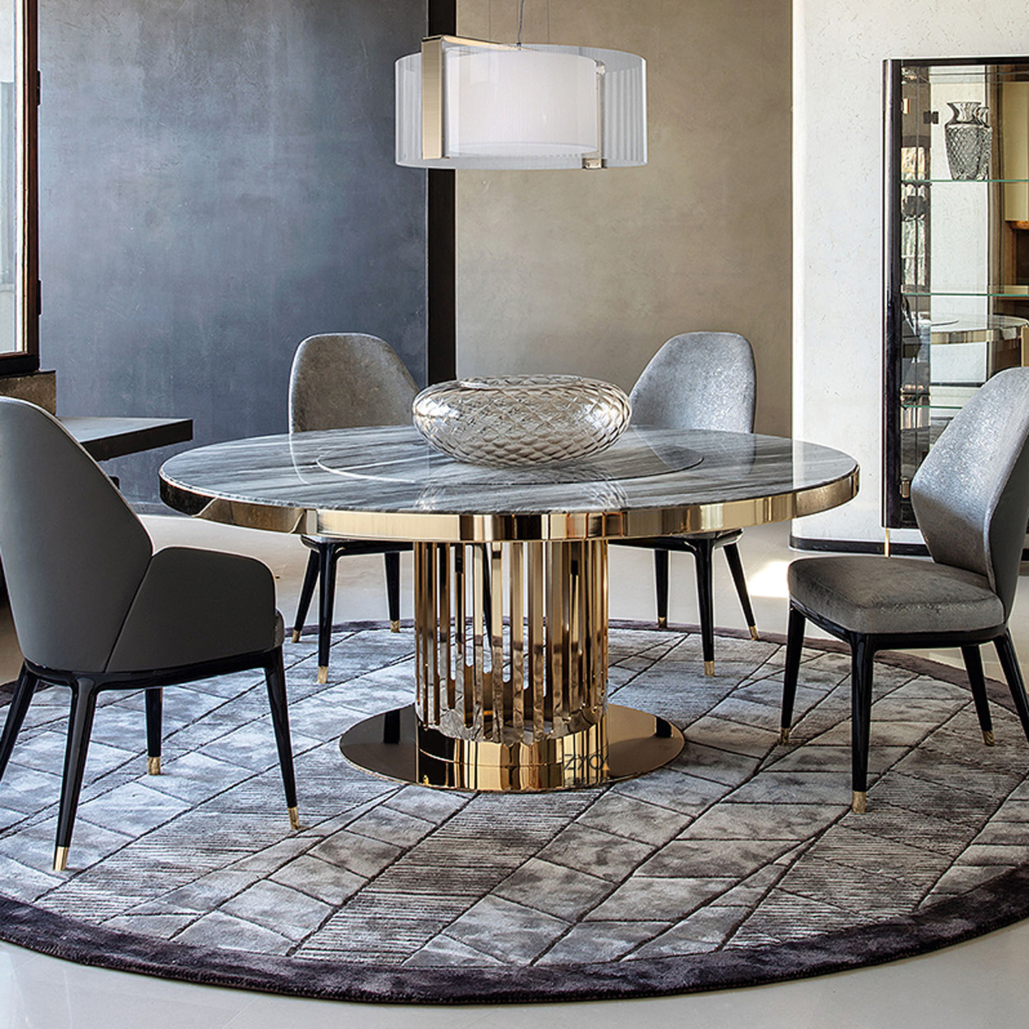 ZYCY轻奢不锈钢圆形大理石餐桌