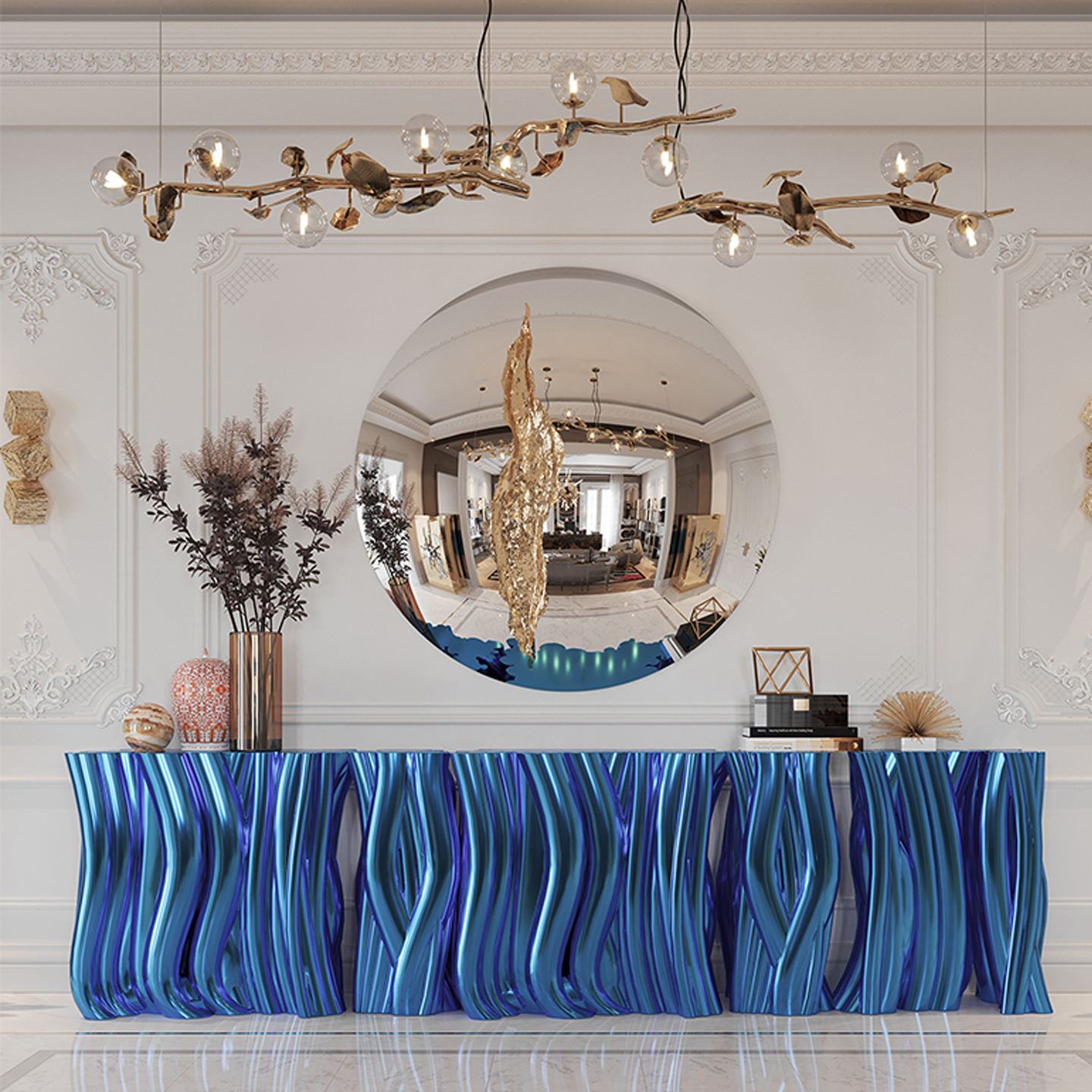 ZYCY玄关台玻璃钢轻奢意式