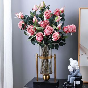 真玫瑰花客厅装 饰防真花餐桌单支花束假花干花摆件塑料插花摆设