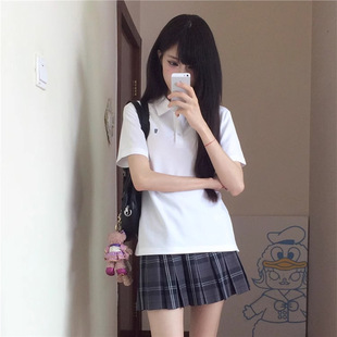 T恤女设计感运动显瘦百搭上衣夏 学院风正肩刺绣翻领POLO白色短袖