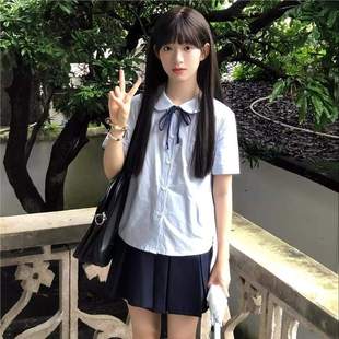 学院风jk蓝色娃娃JK短袖 日系甜美衬衣宽松上衣 衬衫 小个子夏季