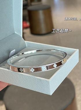 999纯银手镯女万花筒幸运四叶草开口足银镯子实心时尚年轻款手环