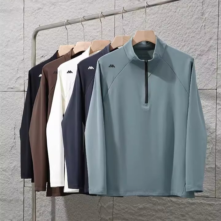 意大利AMASSRUVE 山系户外高弹力抓绒衣速干透气运动长袖半拉链衫