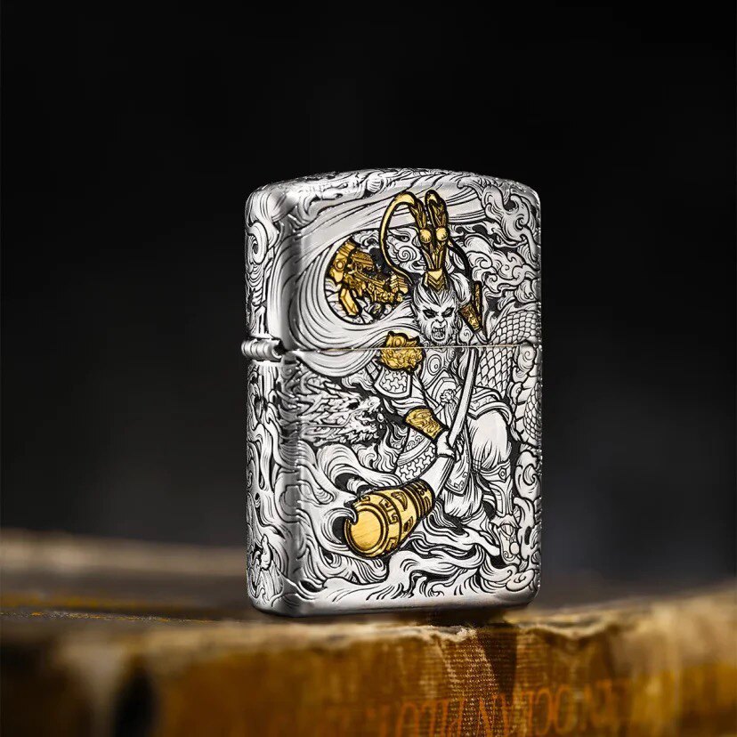 Zippo 原装正品打火机盔甲银金双色齐天大圣防风煤油送男朋友礼物