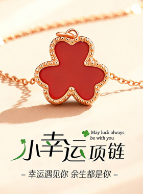 S925银红玛瑙幸运锁骨链送女友