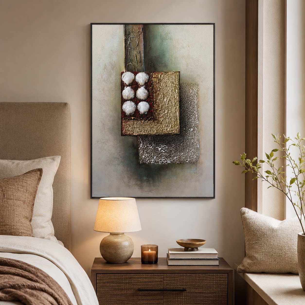 现代简约贝壳肌理手绘油画客厅玄关装饰画入户走廊沙发背景墙挂画