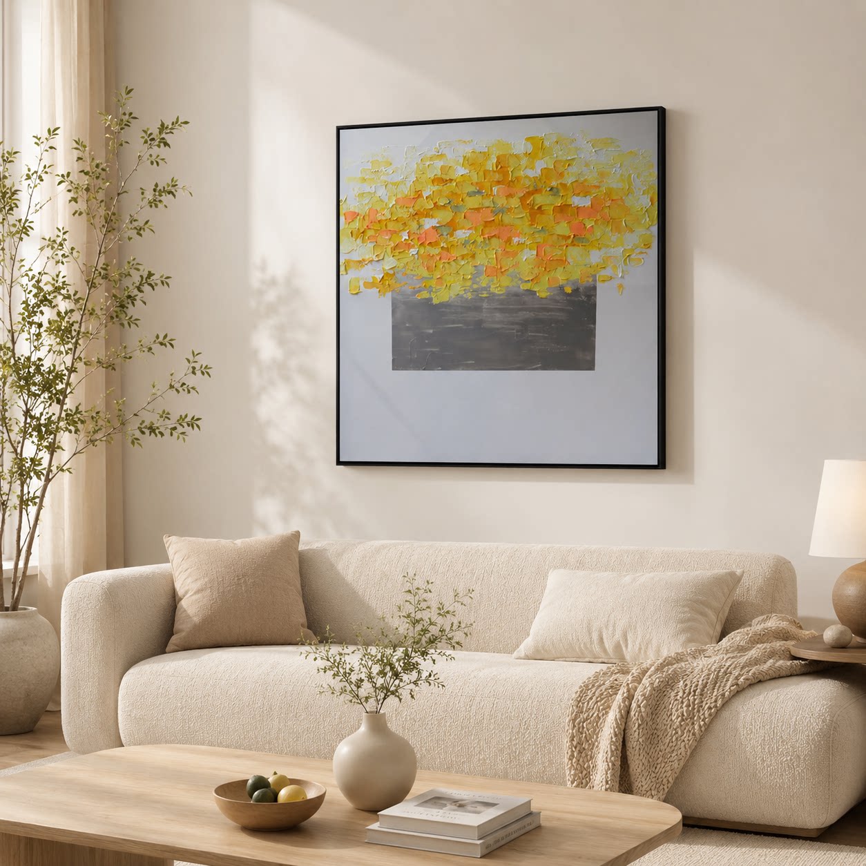 现代简约金黄花卉手绘油画工厂代发客厅玄关卧室装饰画定制款