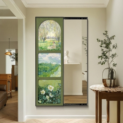 梵高莫奈全身穿衣推拉镜子画法式复古风装饰画可遮挡隐藏式玄关画