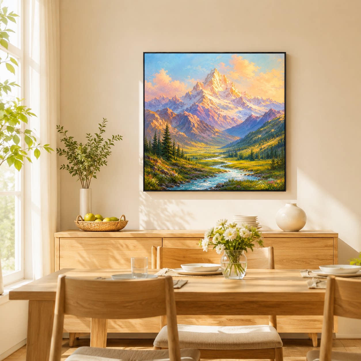 简约金山日出客厅玄关走廊装饰画手绘油画高端家居床头山水挂画