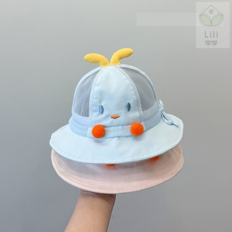 婴儿遮阳帽子夏季超萌可爱小月龄宝宝渔夫帽网眼透气婴幼儿防晒帽