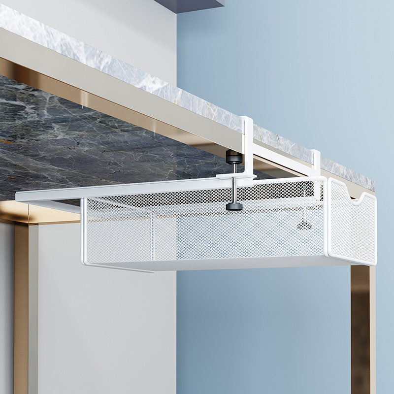 办公室悬挂桌下置物架抽屉式收纳抽拉挂篮工位整理桌底免打孔