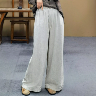 女装 女直筒裤 春装 文艺复古亚麻水洗双层纯色百搭休闲裤 新款 新中式