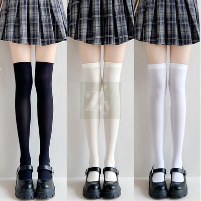 黑色天鹅绒过膝袜女薄款性感日系jk袜子奶白色长筒丝袜白色大腿袜