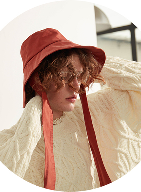 MIXSEVEN原创设计棕橙色可拆卸宽飘带凹造型渔夫帽男女同款