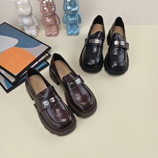 魔术贴深口小皮鞋 英伦复古厚底轻便百搭单鞋 女2025秋季 羊皮乐福鞋