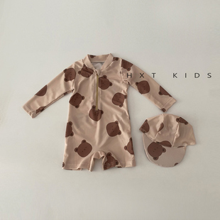 2024夏季新款婴儿超萌可爱小熊泳衣套装男童女童宝宝出游海边衣服