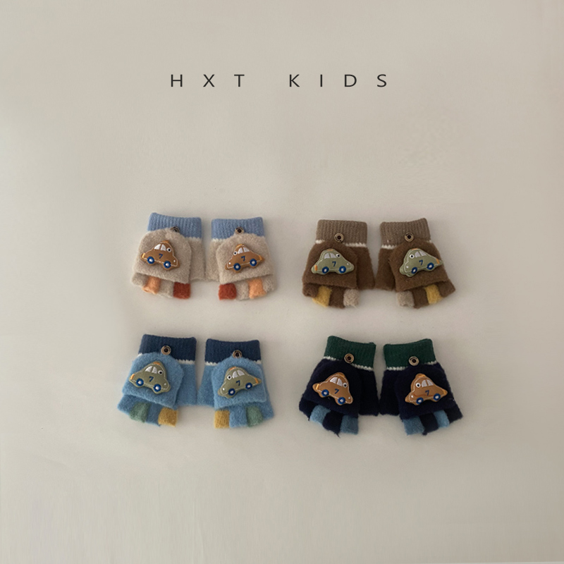 儿童分指手套小汽车拼色洋气保暖针织翻盖冬天男宝宝防寒防冻手套