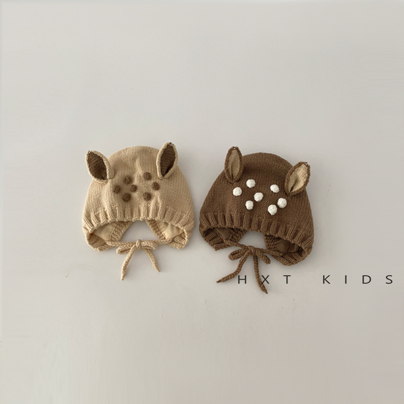 婴儿小鹿系带秋冬棉布内里护耳帽