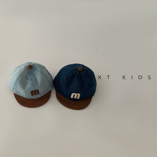 儿童短檐鸭舌帽春秋季拼色m字母洋气遮阳帽子婴幼儿宝宝棒球帽潮