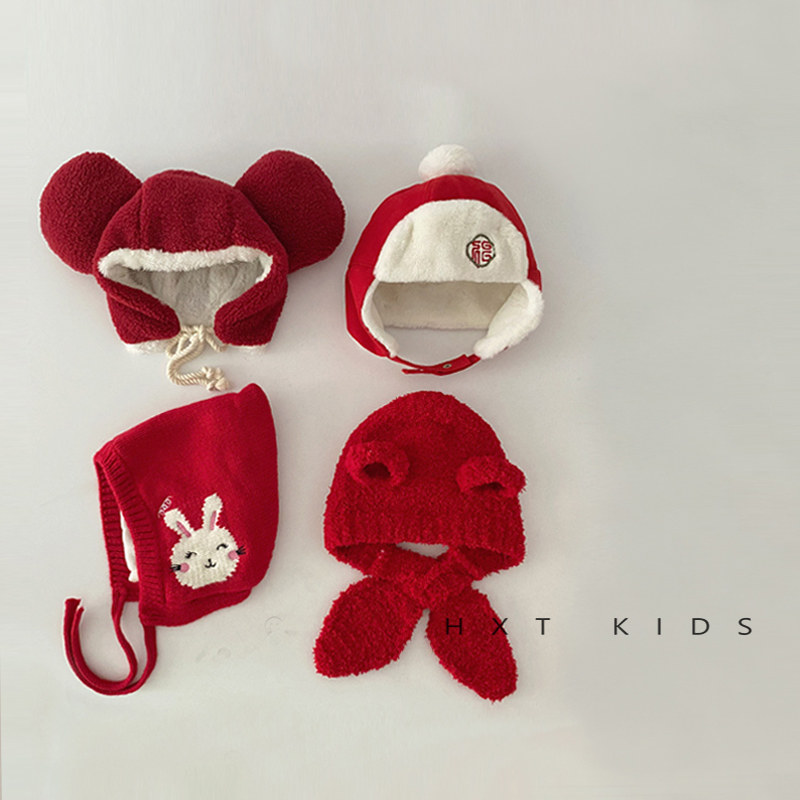 护耳帽红色系帽子新年帽