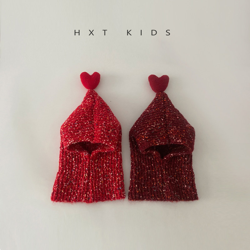 儿童帽子围巾一体针织帽洋气爱心护耳帽冬季1-4岁潮童宝宝套头帽2