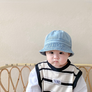 婴儿渔夫帽春秋ins洋气水洗牛仔盆帽儿童宝宝夏季防晒遮阳帽子潮