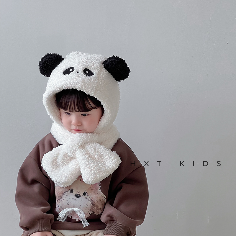 毛绒帽子围巾一体护耳保暖柔软