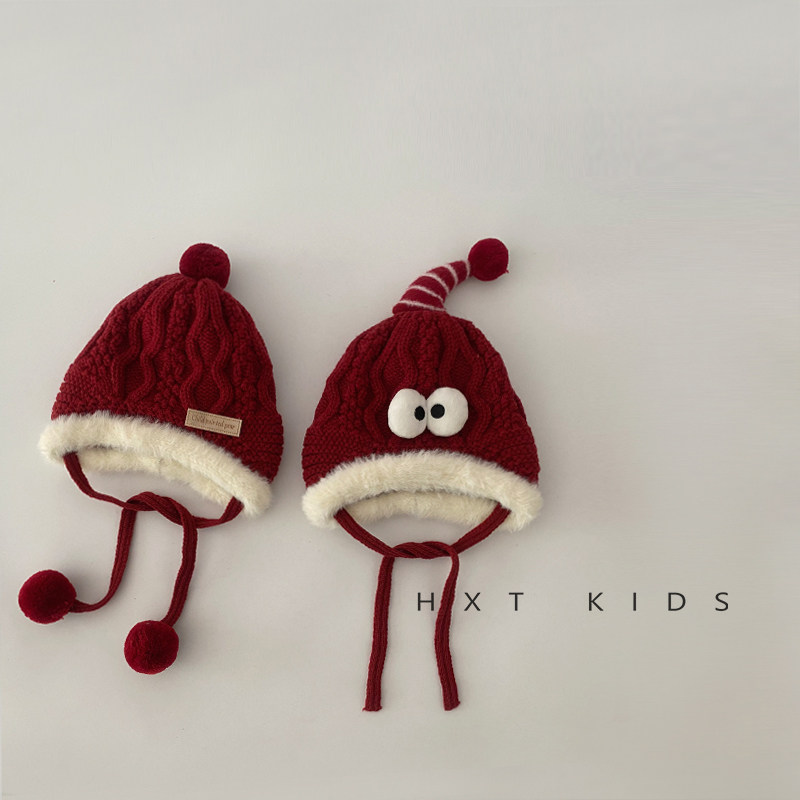 婴儿护耳帽冬季加厚保暖超萌可爱大眼睛小球针织帽宝宝红色帽子冬,童装/婴儿装/亲子装,帽子,淘宝优惠券,粉丝福利购,淘宝优惠卷