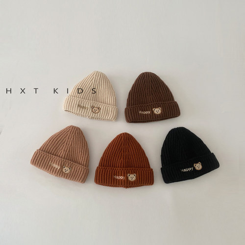 针织毛线帽可爱小熊棉布内里保暖