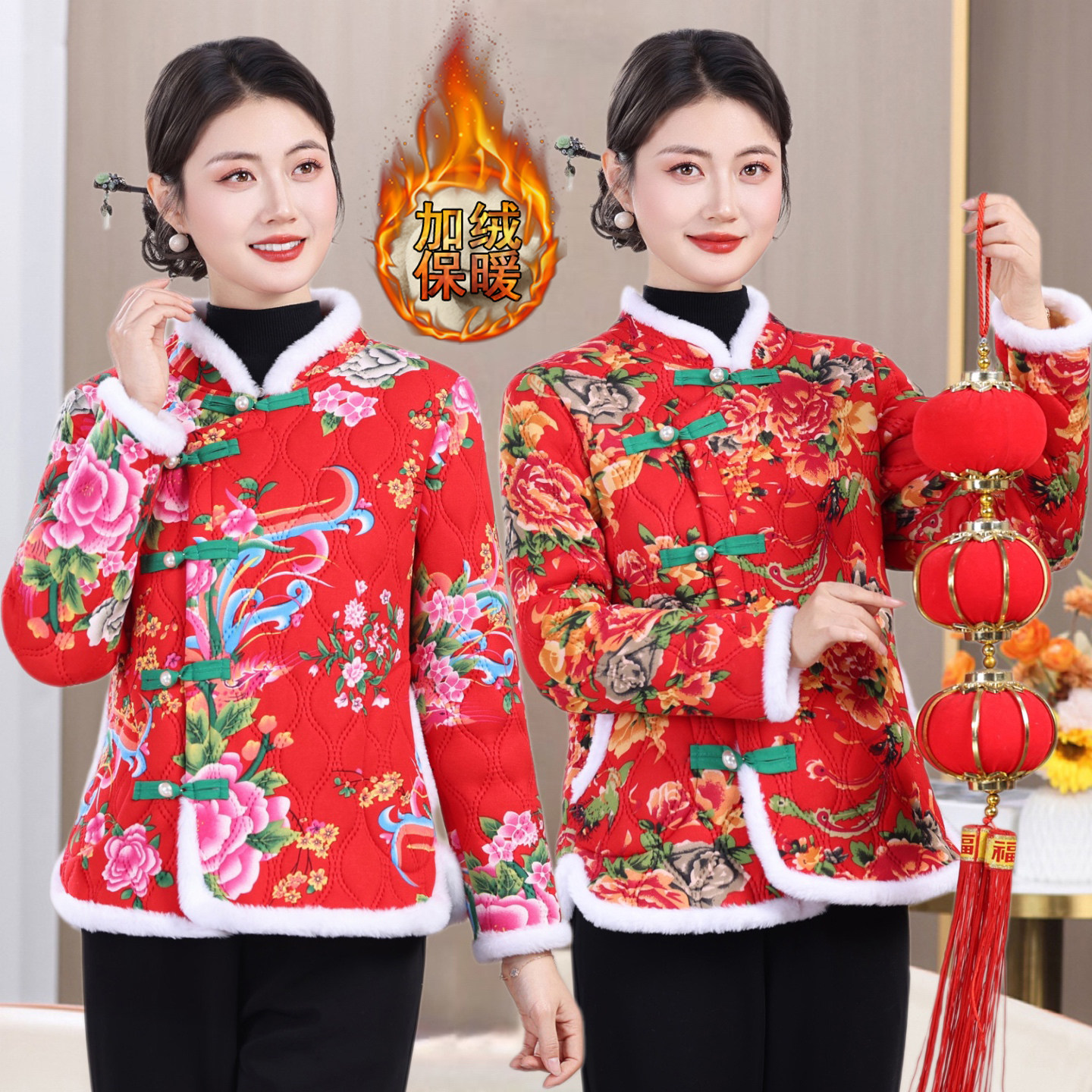 东北大花袄盘扣棉衣改良唐装妈妈民族风棉服秋冬加厚加绒棉外套女