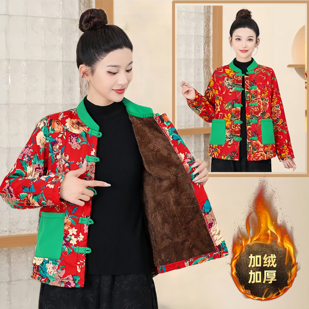 东北大花外套加绒国风衣服拼接上衣加厚保暖洋气广场舞演出民族风,女装/女士精品,民族服装/舞台装,淘宝优惠券,粉丝福利购,淘宝优惠卷
