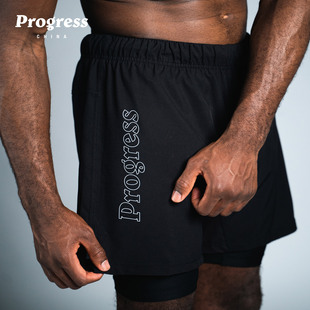 PROGRESS 双层短裤 经典款 黑色 内衬 无道服巴西柔术BJJ官方直营