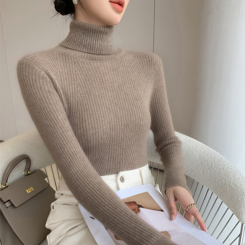 鄂尔多斯市高档羊绒衫高领毛衣女新款秋冬加厚紧身显瘦洋气打底衫