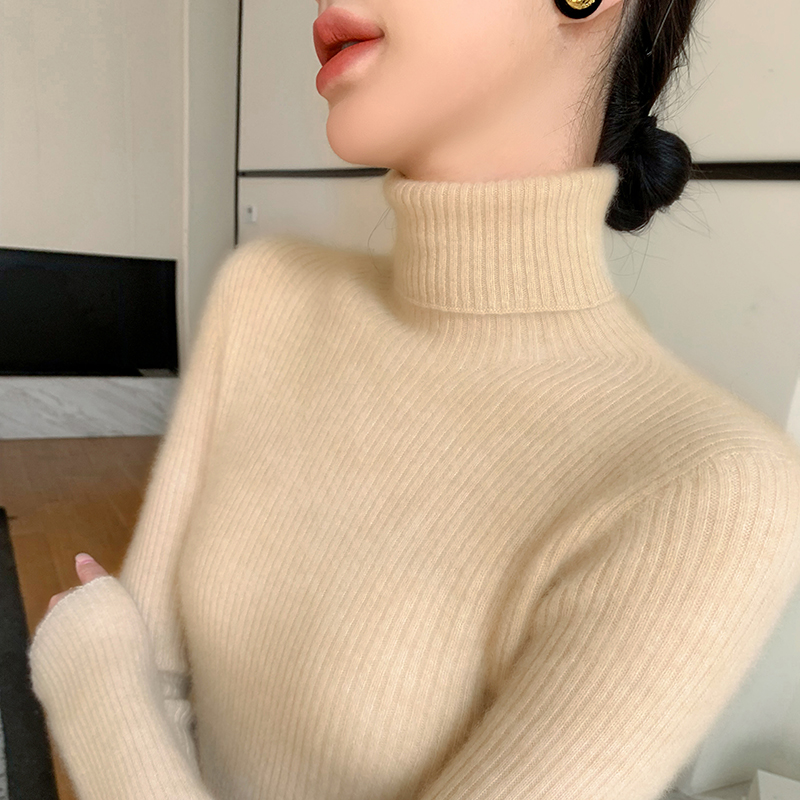 鄂尔多斯市羊绒衫女秋冬季内搭高领毛衣修身羊毛衫加厚保暖打底衫