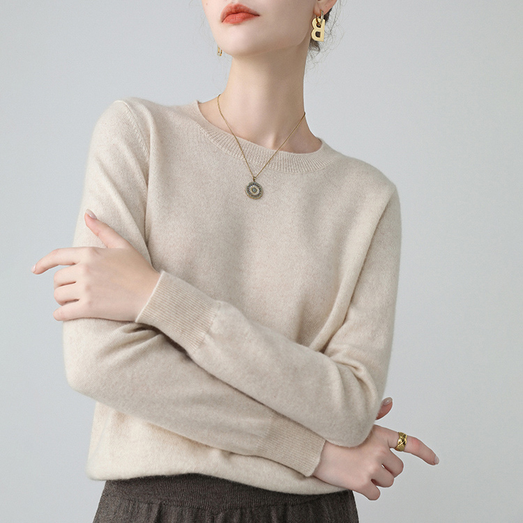 鄂尔多斯市高档羊绒衫女圆领春秋新款长袖针织内搭毛衣羊毛打底衫
