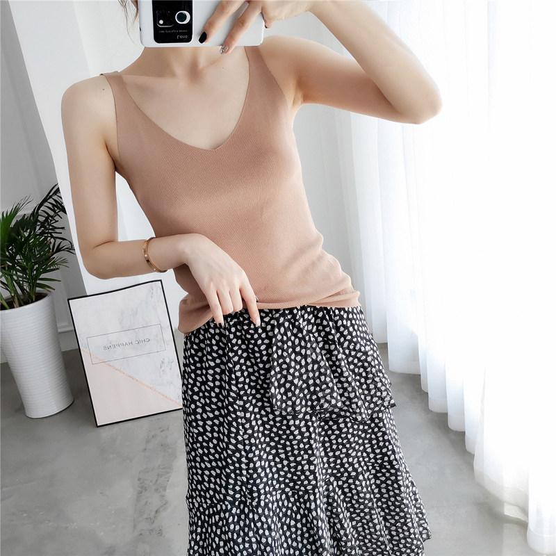 아이스 실크 캐미솔 여성용 인 트렌디 슬림 피트 다목적 섹시한 V 넥 솔리드 컬러 아우터 바텀 탑 여름