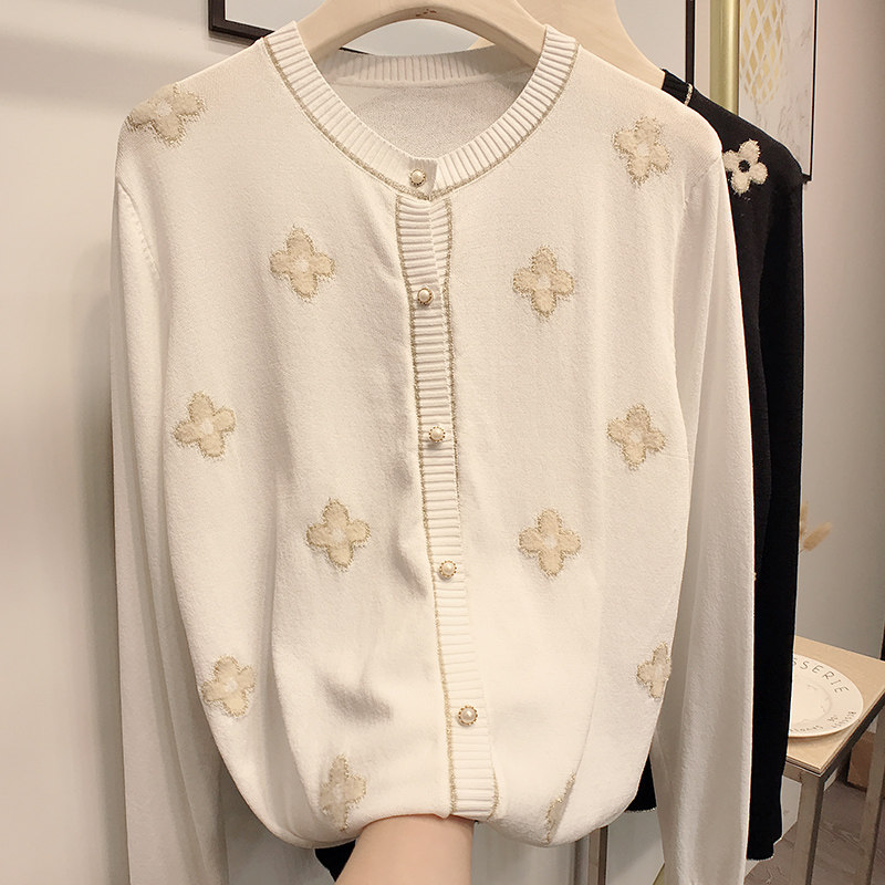 여성을위한 여름 새로운 얇은 꽃 얼음 실크 니트 카디건 재킷 짧은 간단한 수 놓은 느슨한 에어컨 태양 보호 의류
