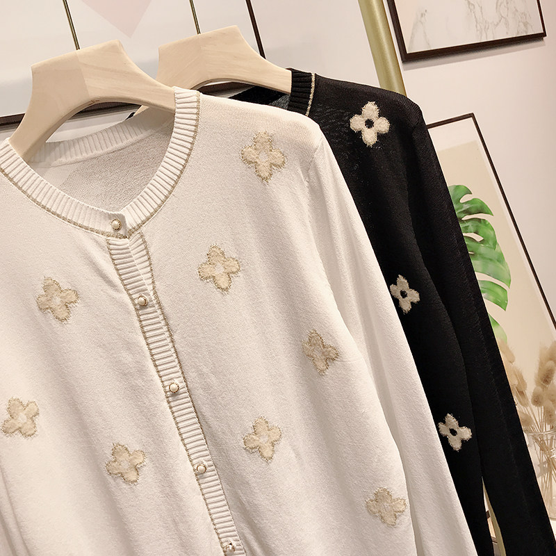 여성을위한 여름 새로운 얇은 꽃 얼음 실크 니트 카디건 재킷 짧은 간단한 수 놓은 느슨한 에어컨 태양 보호 의류